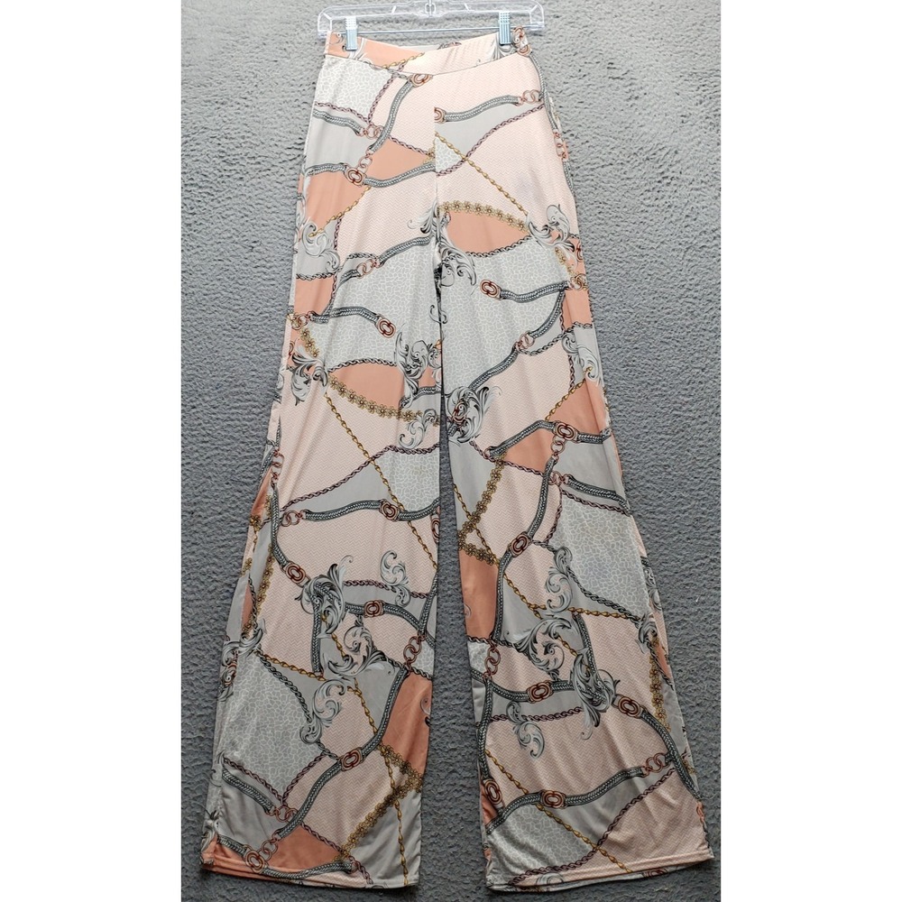 Boohoo Palazzo Pants Womens 4 Tall Multi Baroque‎ Chain Print Wide Leg Pull On